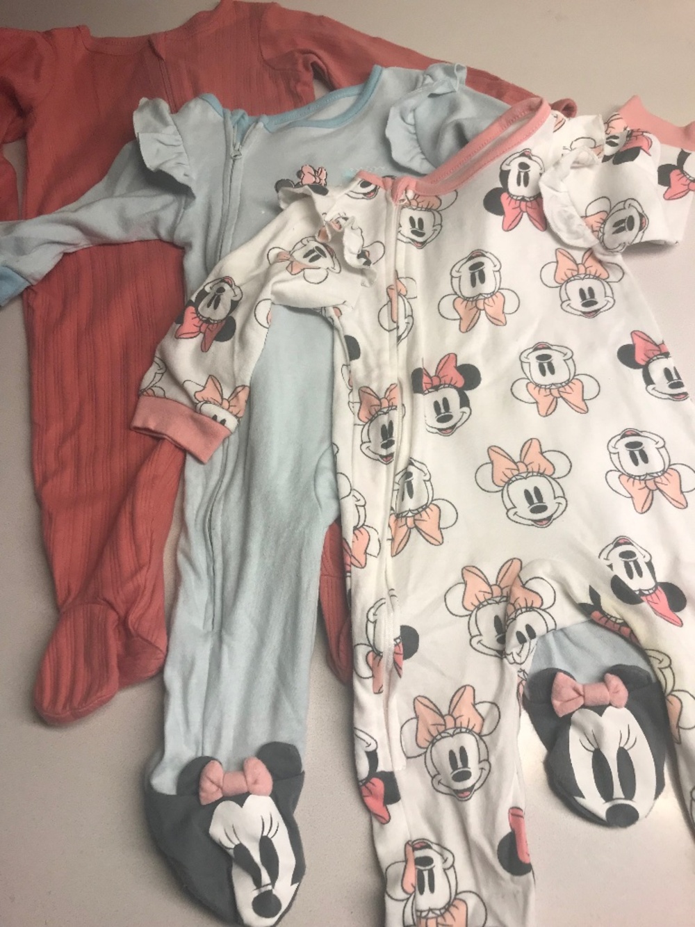 SET OF THREE DISNEY  BABY GIRL SLEEPERS 6-9 MONTHS